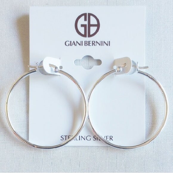 NWT Sterling Silver Hoop Earrings 40mm X 2mm Giani Bernini Macy's - Picture 1 of 2